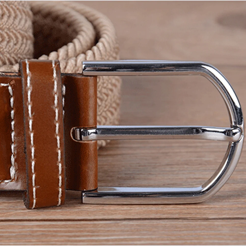 

Braided Stretch Elastic Belt White Flat Woven Alloy Buckle PU Loop Men Women Casual Activewear Jeans Shorts