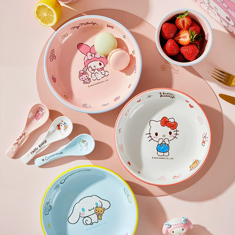 Sanrio Kuromi Servies Set Cute My Melody Cinnamoroll Bowl Plate Lepel Home Servies