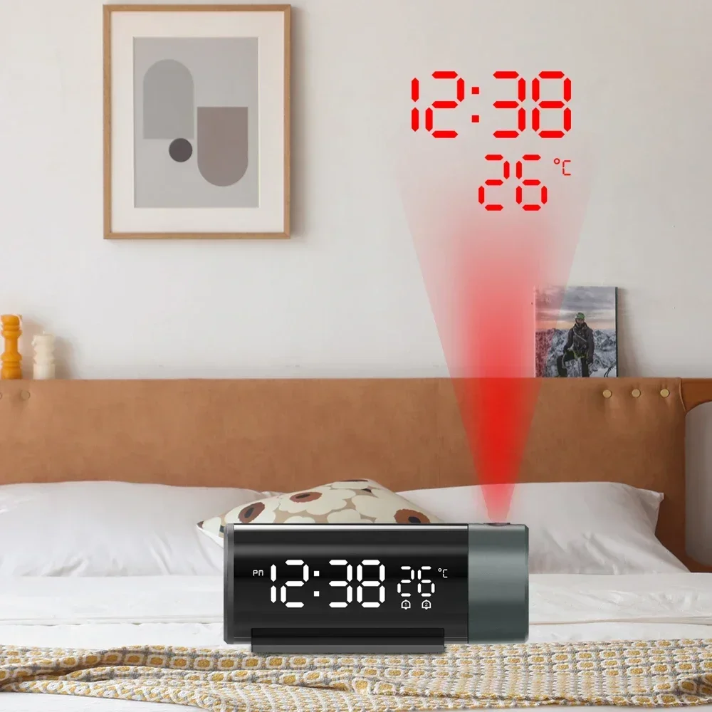 Alarm Bedside With 180°rotation Wall Table Bedroom Clocks Function Temperature Digital Clock Snooze Projection Electronic