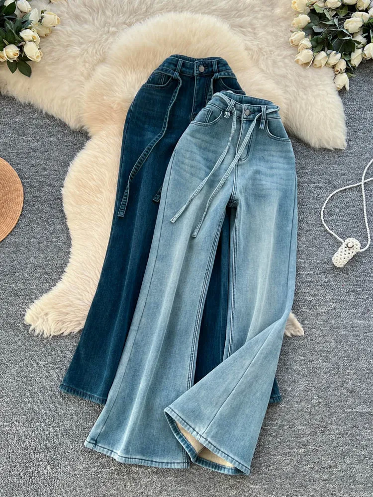 High Waist Bell Bot Jeans Women's Slim Fit Denim Pants Belted American Sle Hot Girl Autumn Faion New Arrival