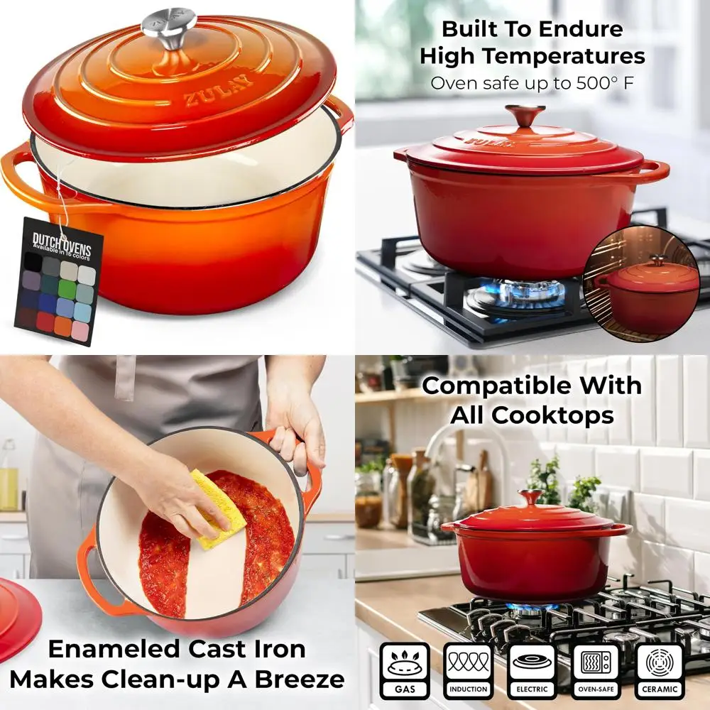 

Enameled Cast Iron Dutch Oven Pot 6 Quart - Heavy Duty, Oven Safe up to 500°F, Premium Durability, Long-Lasting Cookware