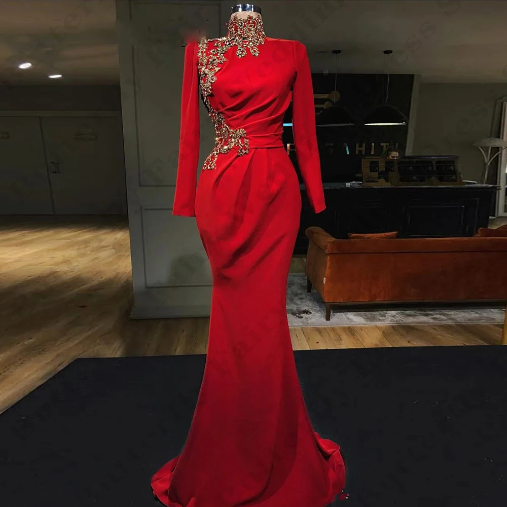 Fashion Sexy Slim Evening Dresses For Women Fascinating High Neck Long Sleeves Exquisite Lace Applique Mopping Prom Gowns 2024