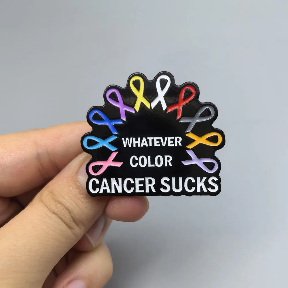 Cancer Awareness Ribbon Enamel Pin Whatever Color Cancer Sucks Brooch Survivor Support Badge Jewelry Gift