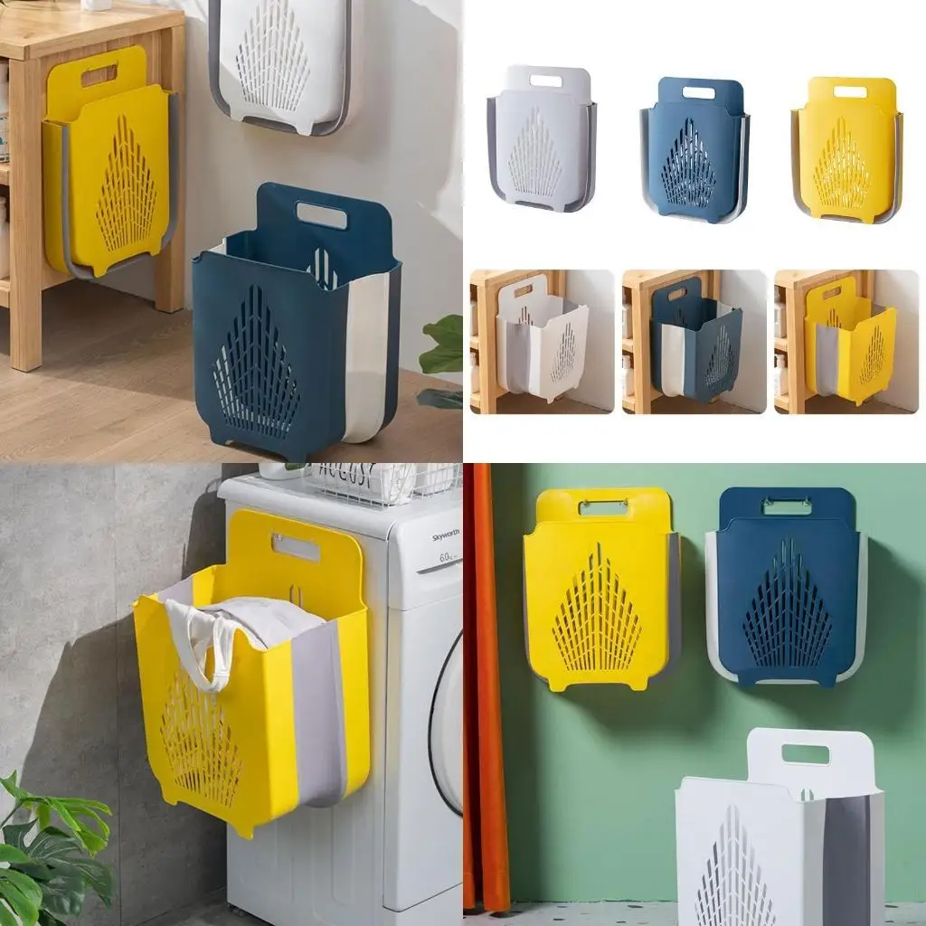 Folding Laundry Basket Wall Mounted Collapsible Hollow Organization X3UC