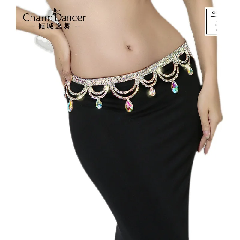 Moda Mulheres Cintura Cadeia Barriga Dança Cinto Jóias Dancewear Outfit Traje Rhinestone para Bellydance Desempenho