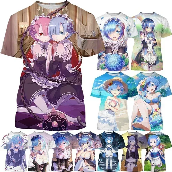 

New Re:Zero Rem 3D Printed T-Shirt Personality Trend Anime Short Sleeve Fashion Classic Anime Unisex Street Top