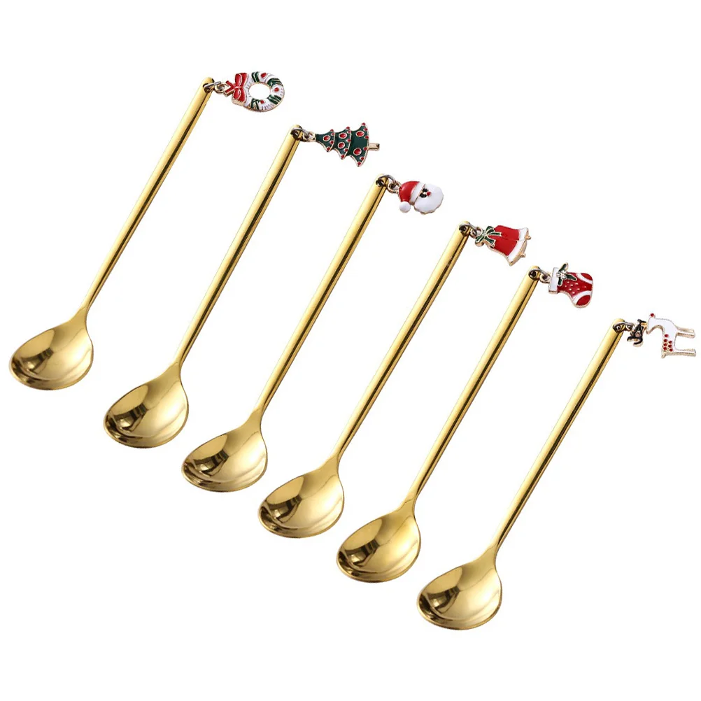 

6 Pcs Christmas Spoon Cup Stirring Spoons Coffee Stainless Steel Teaspoons Cafe Mixing Scoop