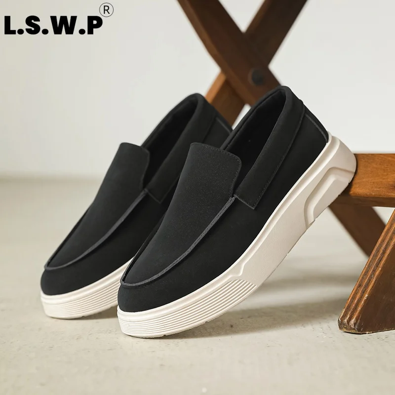 Men's Casual Sneakers, Simple Slip-On Loafers, Soft Suede Upper That's Breathable and Not Stuffy, Thick Sole with Hidden Height Increase, Solid Stitching for Stability and Durability, Versatile Color Scheme, Suitable for Pairing with Long Pants and Shorts, Ideal for Daily Casual Wear and Light Commuting.