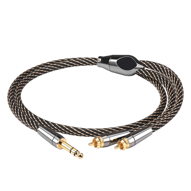 Alta fidelidade 6.5mm para 2rca áudio cabo 6n ofc banhado a ouro aux 6.5 jack para 2rca macho para masculino para amplificador misturador