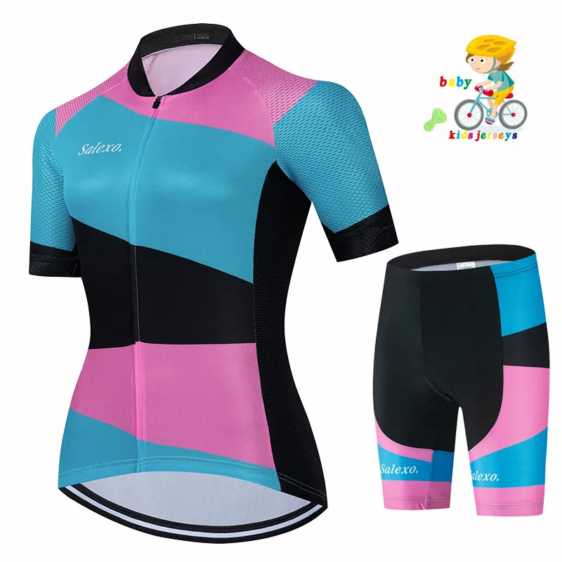 

Salexo High Quality Girl Kids Cycling Clothing Summer Girls Short Sleeve Jersey Set Biking Clothes MTB Children's Cycling Wear