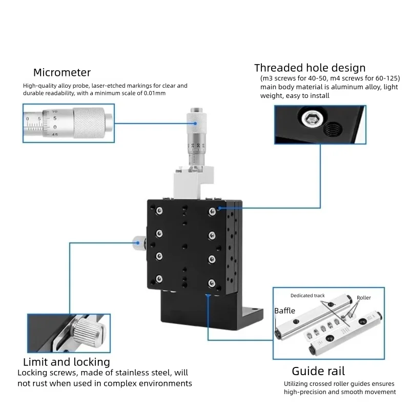 Z Axis LV40/50/60/80 Sliding Table Manual Displacement Vertical-lift Fine Tuning Platform Cross Guide Linear Stage Sliding