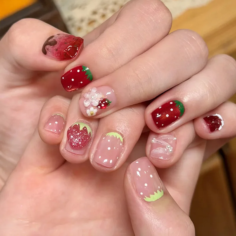 

24Pcs Stripe Starry Sky Cat Fake Nail Cute Simple Detachable Finished Press on False Nails Full Cover Short Square Manicure Tips