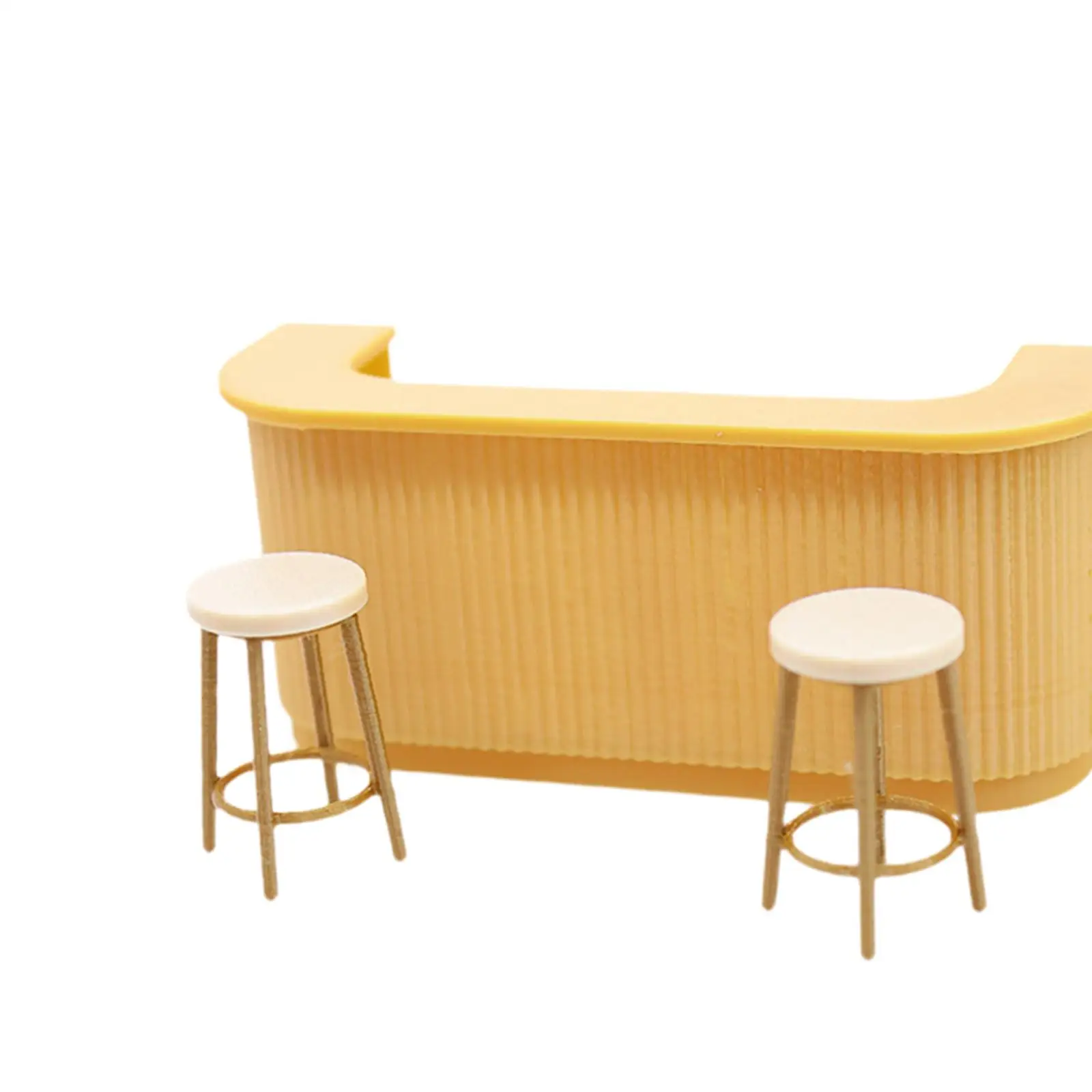 ชุดเคาน์เตอร์บาร์จิ๋วพร้อมเก้าอี้สูงสำหรับบ้านตุ๊กตา 1/12 ชุด DIY สำหรับเล่นบทบาทสมมติ อุปกรณ์เสริมตุ๊กตา เฟอร์นิเจอร์บ้านตุ๊กตาสำหรับเด็กผู้หญิง