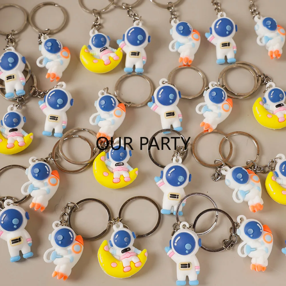 10Pcs Cartoon Outer Space Astronauts Theme Keychain Backpack Pendant for Kids Birthday Party Favors School Gifts Pinata Fillers