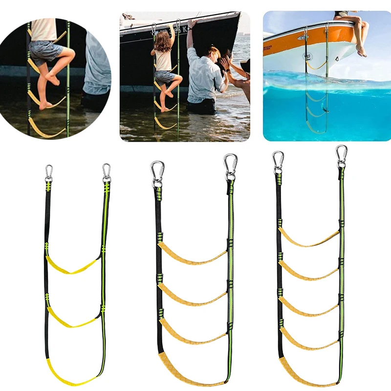 3/4/5 Step Boat Rope Ladder Stretchable Assist Boat Folding Ladder Portable Rope Ladder Boat Boarding Ladder for Kayak Canoe