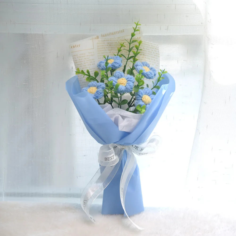 061Knitting creative yarn woven eternal flower sunflower flower bouquet for teacher bestie birthday gift, housewarming gift