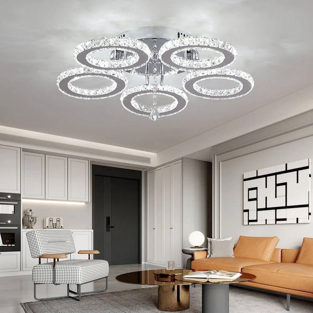 Modern Led Chandelier K9 Crystal Ceiling Lamp Fixture Bedroom Living Dining Room Pendant Light Lustres Home Decor Plafonnier Lum