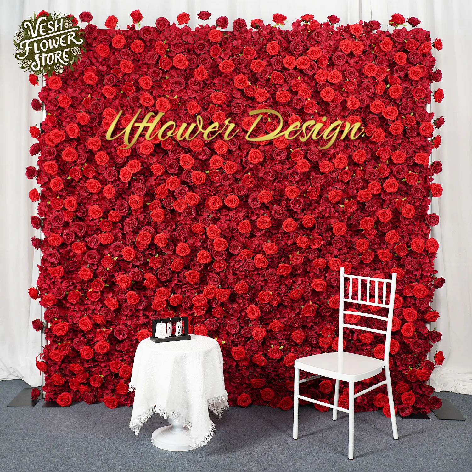 Uflower Artificial Red 5D Flower Wall Rose Luxury Wedding Arch Backdrop Curb Party Event Banquet Center Decoration