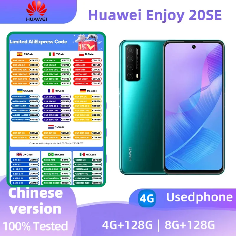 HUAWEI Enjoy 20se 4g Smartphone 6.67 Inch LCD 5000 MAh Mobile Phones 13MP Camera Original Used Phone