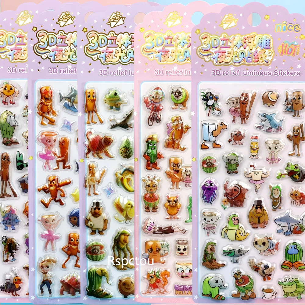 

5pcs Creative Tung Tung Tung Sahur 3D Puffy Relief Stickers DIY Scrapbook Phone Notebook Funny Cartoon Animal Bubble Decals Toy