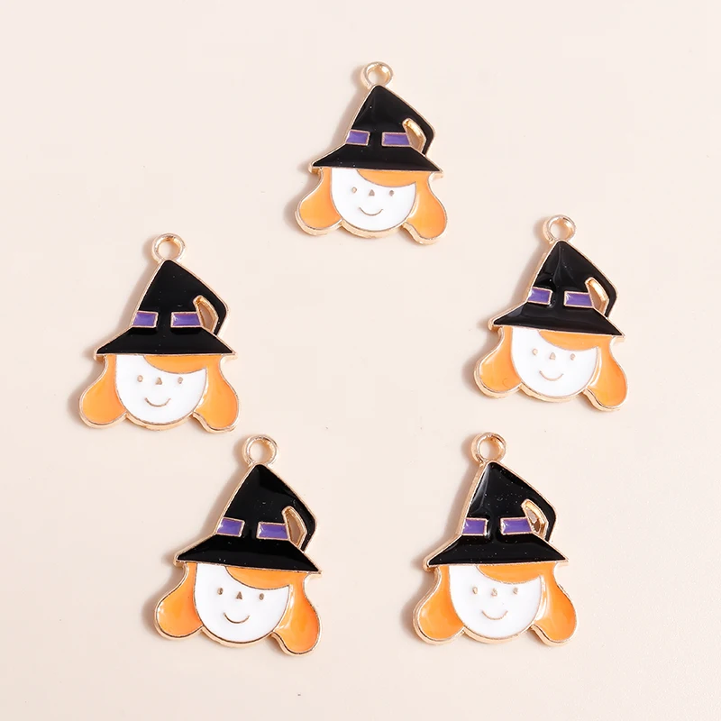 Leslie 10pcs Enamel Witch Black Cat Charm for DIY Jewelry Making Accessories Earrings Necklace Pendant Handmade Craft