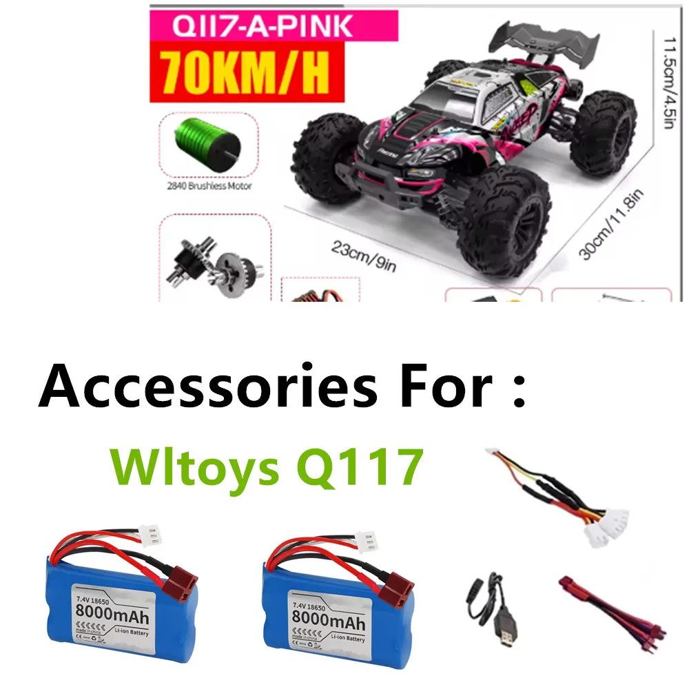 Upgrade 7.4V 8000mAh Battery / Charging Cable For : Wltoys Q117 RC Car Battery  T-plug