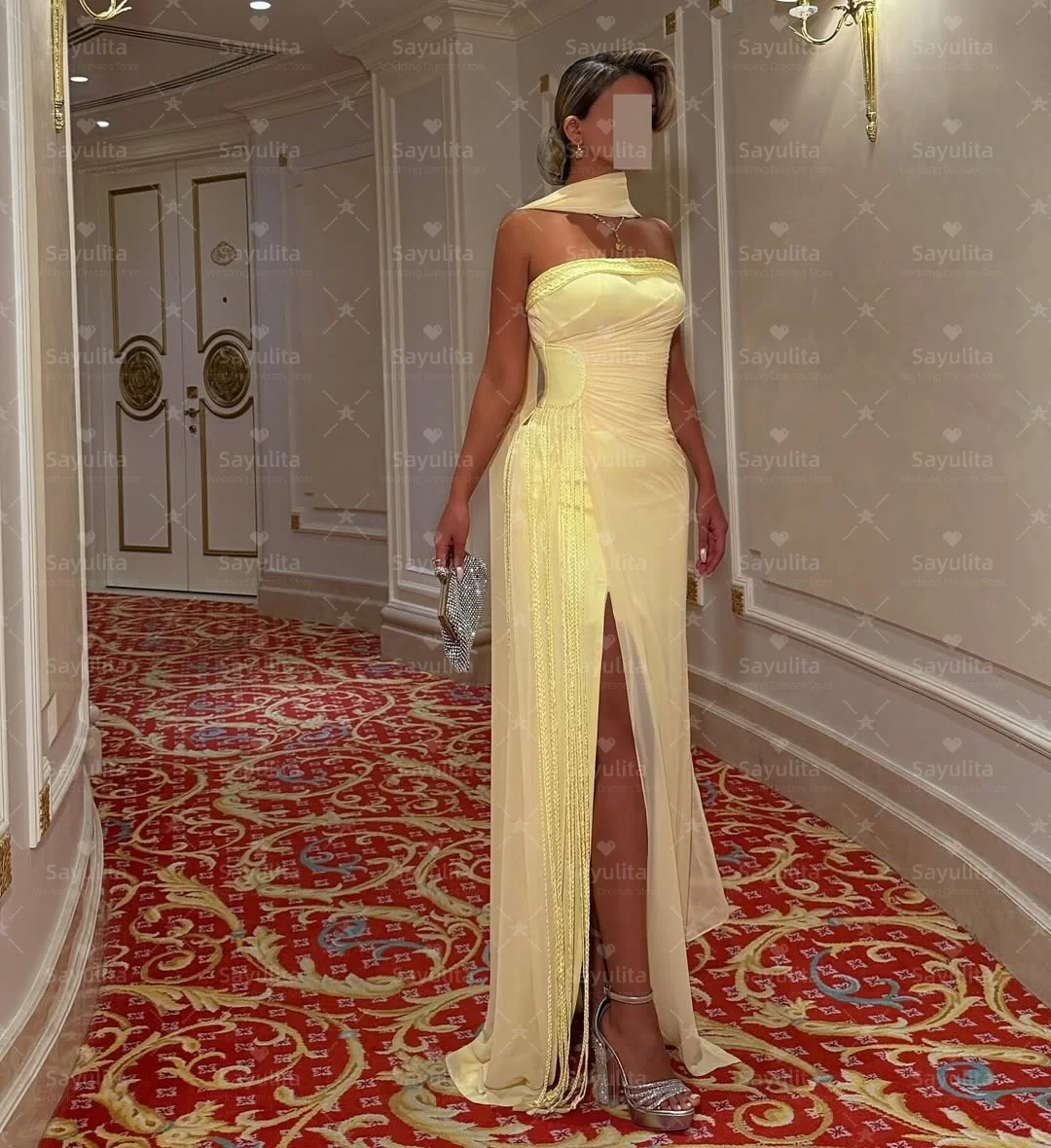 Sayulita الشيفون فساتين لحضور الحفلات الموسيقية بدون حمالات شق جانبي طويل شرابات كوكتيل فستان سهرة مع شالات فساتين رسمية مخصصة #1