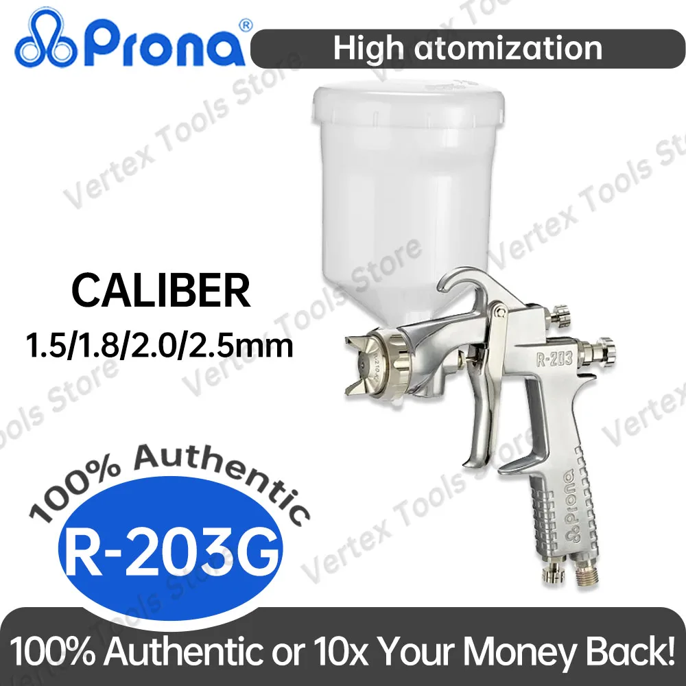 Prona R-203 Gravity Feed Spray Gun Professional Car Paint Finish Coating Airbrush High Atomization Furniture Refinish Tool Cup