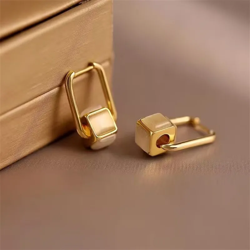 New Arrival Square Lock Exquisite Square Cat's Eye Dangle Charm Earrings For Women Fashion Geometric Jewelry Party Gifts