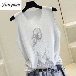 Knitted Vest Tank Top Women Onesize V-neck Streetwear Casual Tank Top Women Summer Thin Bright Silk Sleeveless Vest Outwear Tops