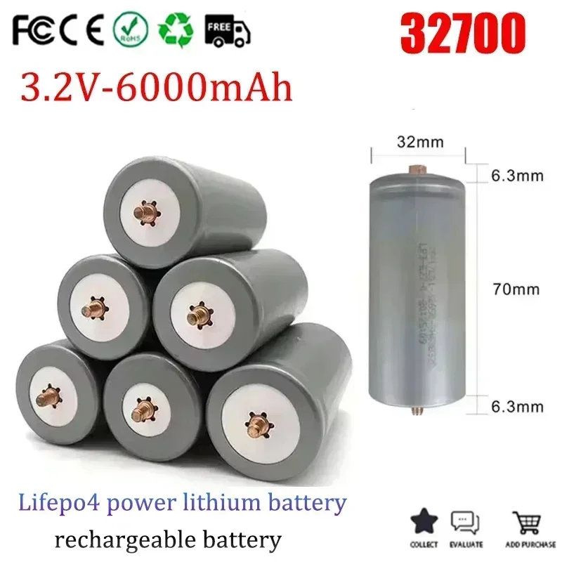 

100% Original3.2V 32700 Lithium Iron Phosphate Battery Actual Capacity6000mAh Lifepo4 with Screws Suitable for Electric Vehicles