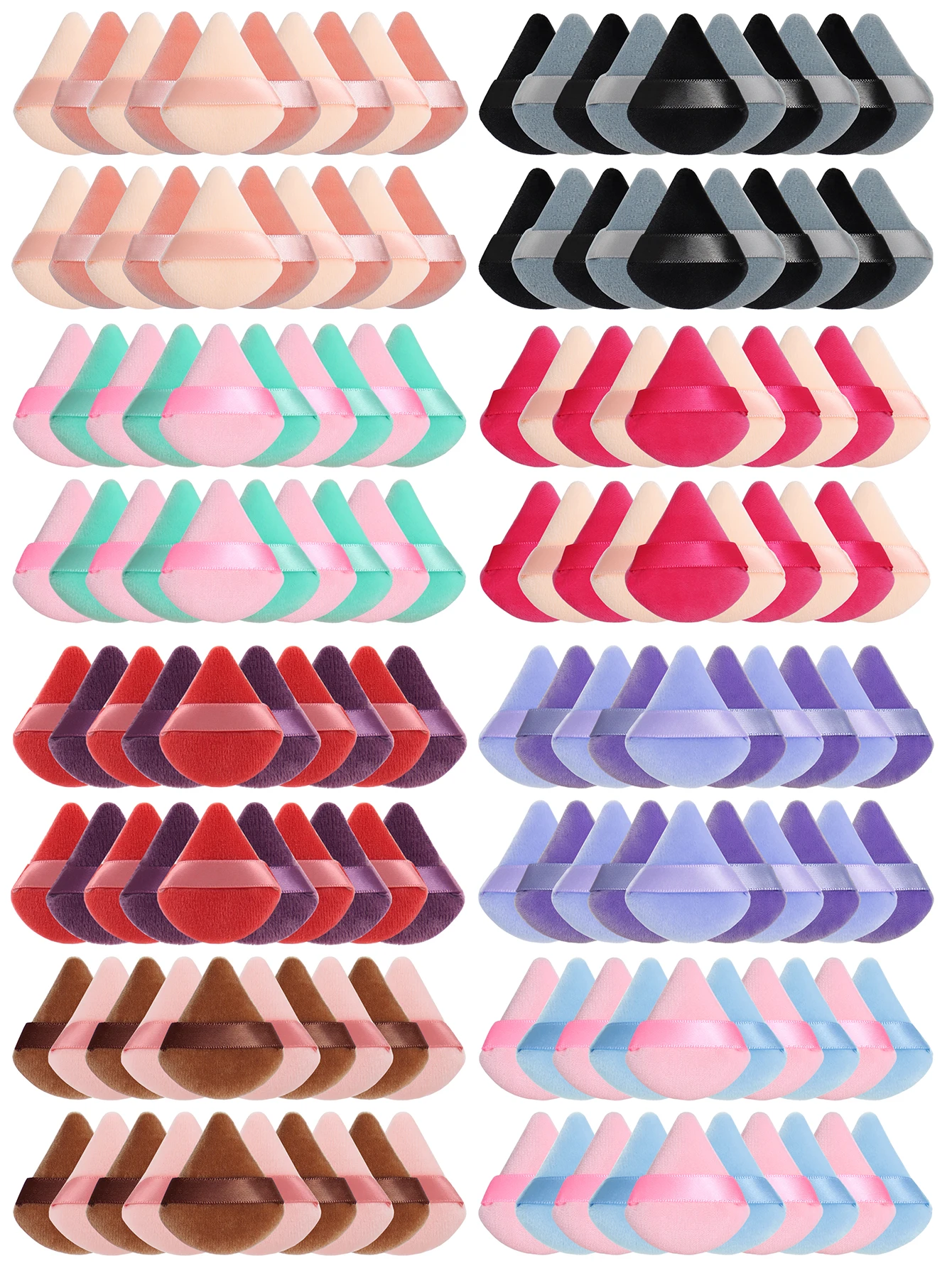 พัฟแป้งรูปสามเหลี่ยมขนาดเล็ก 40-80 ชิ้น ใช้แป้งฝุ่นโดยกดเบาๆ ลงบนใบหน้าเพื่อให้ได้ผลลัพธ์ที่ติดทน