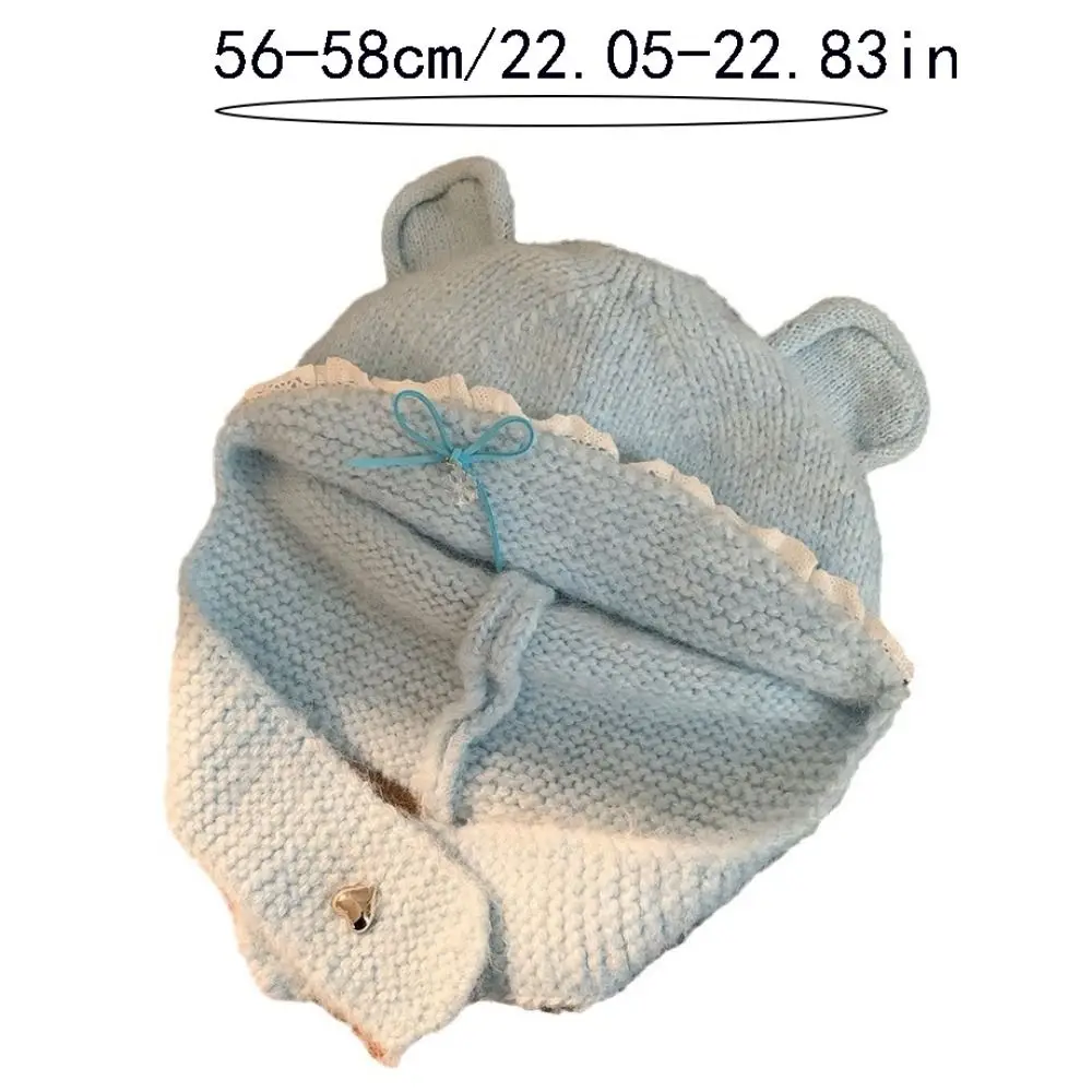 Mode doux ours oreille tricoté chapeau arc laine col bonnets casquette garder au chaud Polyester pull casquette en plein air