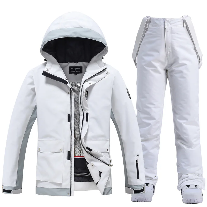 Traje de esquí blanco de 10K para hombre y mujer, conjunto de ropa de snowboard, chaqueta de esquí impermeable a prueba de viento, monos de nieve