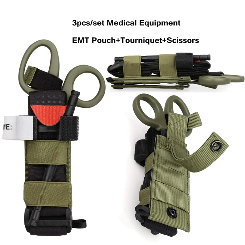 Tactical Molle Torniquet Pouch Outdoor Medical Tourniquet Pouch Set One-hand Torniquet  with Scissors for Camping Hiking