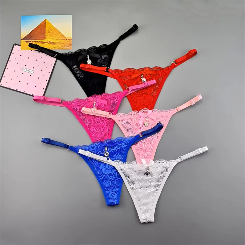 6 قطعة ملابس داخلية مثيرة من حجر الراين للنساء قابلة للتعديل من الدانتيل على شكل حرف g منخفضة الخصر للسيدات ملابس داخلية نسائية مثيرة وشفافة #1