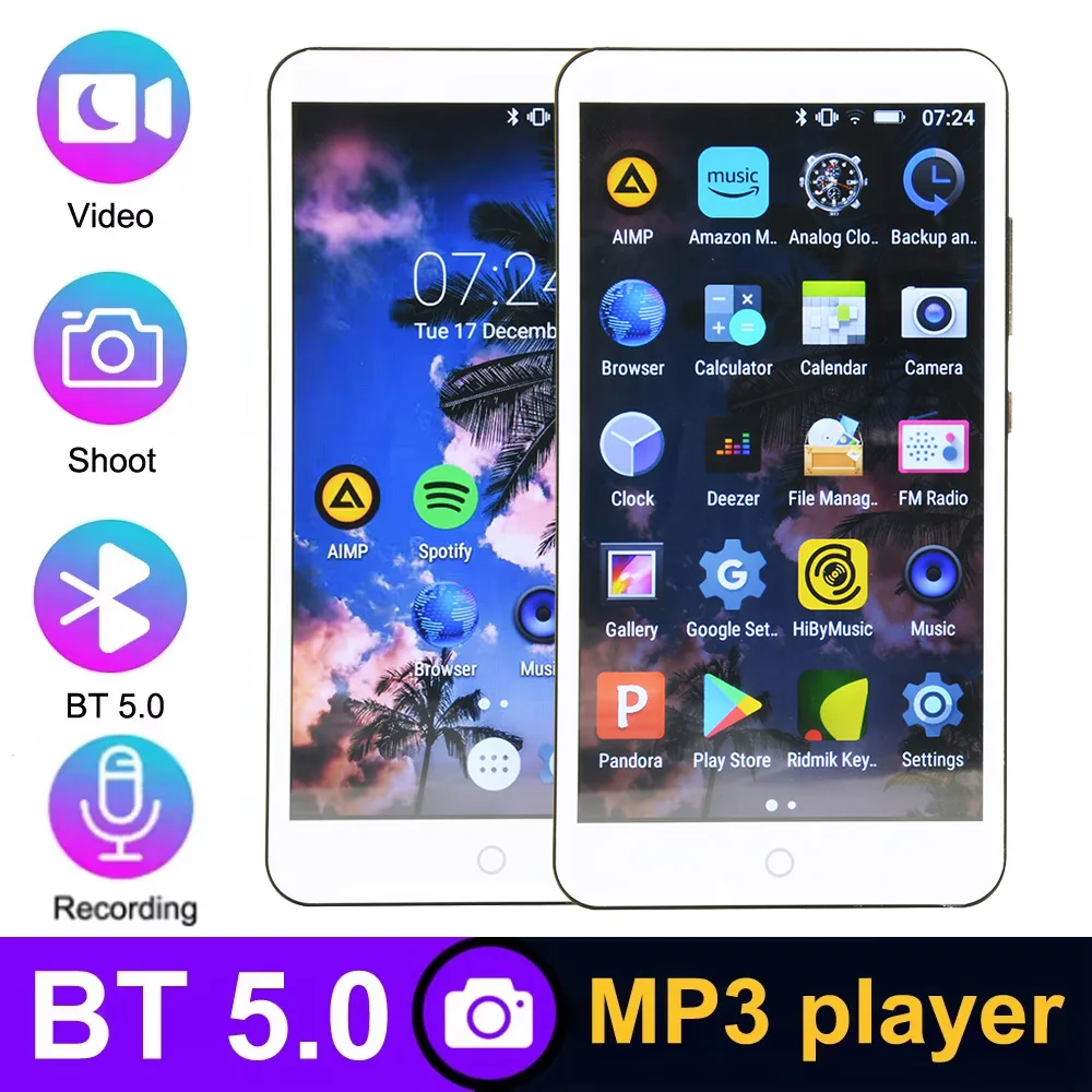

5.0 Inch Full Screen MP3 Player Bluetooth Music Player Built-in Speaker 8GB MP3 MP4 Video Playback Camera FM/E-book Recorder