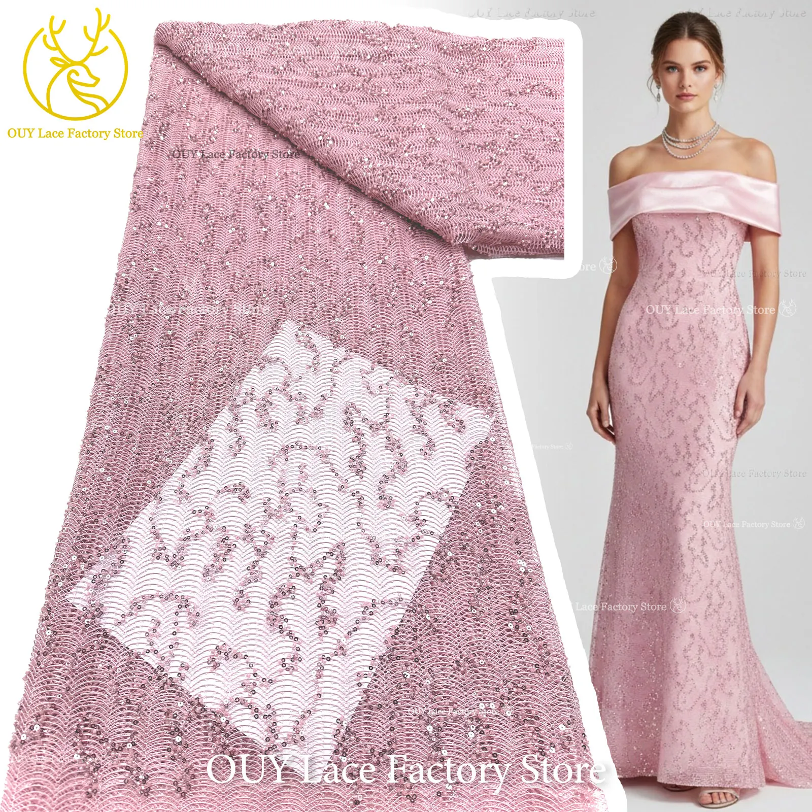 French Beaded Sequins Embroidery Fabric Wedding Evening Dress 2026 High Quality African Lace Fabric Stage Costume Material