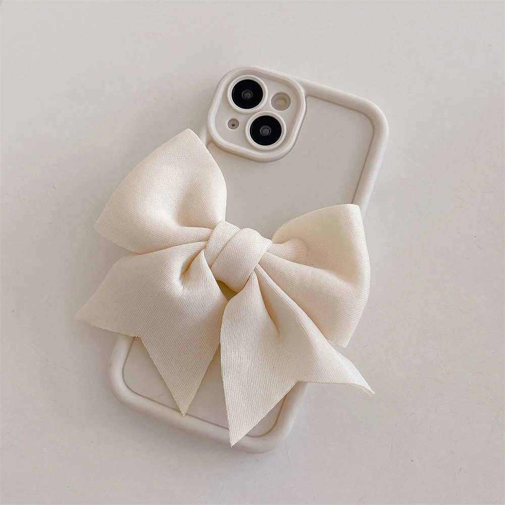 Korean Cute 3D Bowknot Candy Phone Case For iPhone 15 13 14 12 Pro Max 16 Pro Max 11 Simple Shockproof Protective Cover Gift