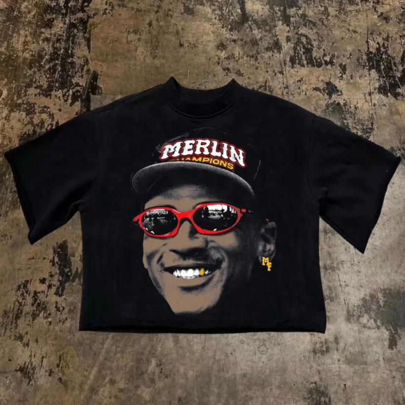 

American professional basketball star printed cotton short oversized t shirt