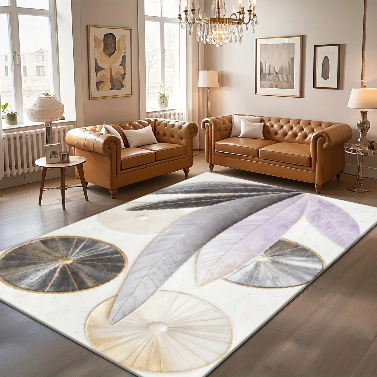 Elegant Flowing Ocean Art Carpet Non Slip Soft Texture Rug For Home Office Dining Room Decoration