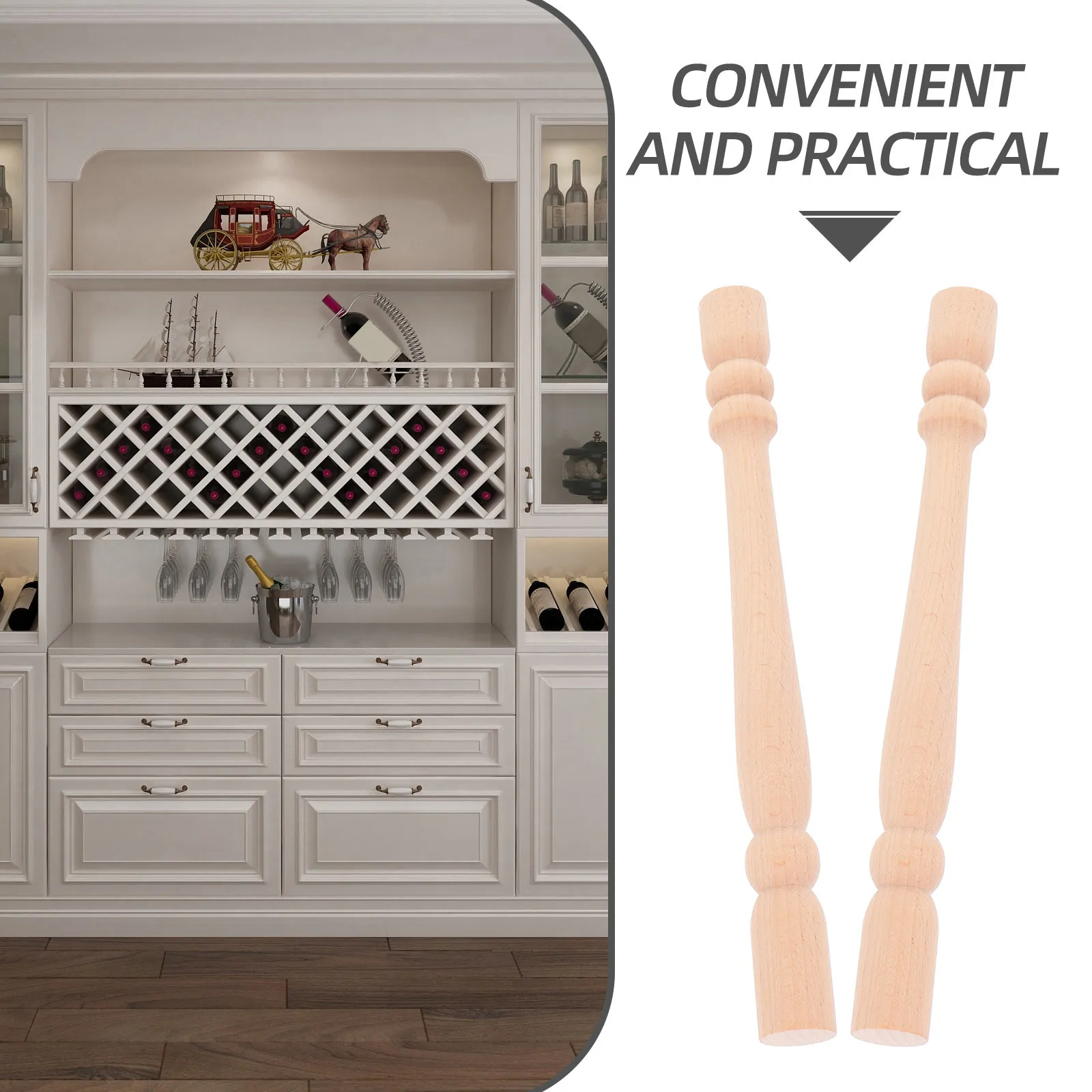 2Pcs Solid Wood Roman Column Posts Classic Stair Balusters for Furniture Crafts Home Decor Wooden Cabinet Pillars Miniature Wood