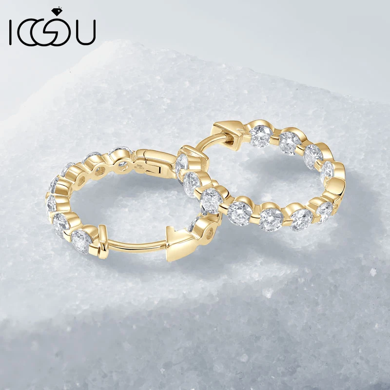 

IOGOU 100% серебро 925 пробы, обручальные серьги для пирсинга с покрытием 14 карат D1,10 карата, серьги-кольца с муассанитом для женщин, изысканные свадебные украшения