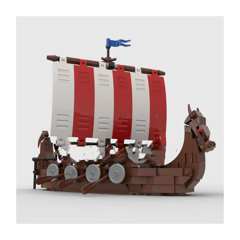 MOC Viking Longship Building Block Kit Military Warships Naval Vessel Ship Goat Boats Bricks Model DIY Kid Assmble Toy Gift