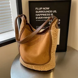 Trendy Brand fashion Lamb Wool Shoulder Bag Bucket Women Handbags And Purse 2024 New cute  Lady's Suede Leather Messenger Bag