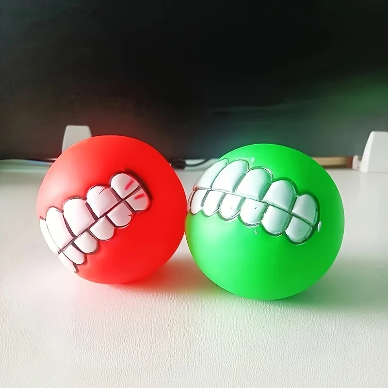 1pc Assorted Varieties Teeth Pattern Dog Chew Ball Toys, Tough Squeaky Dog Grinding Teeth Toys