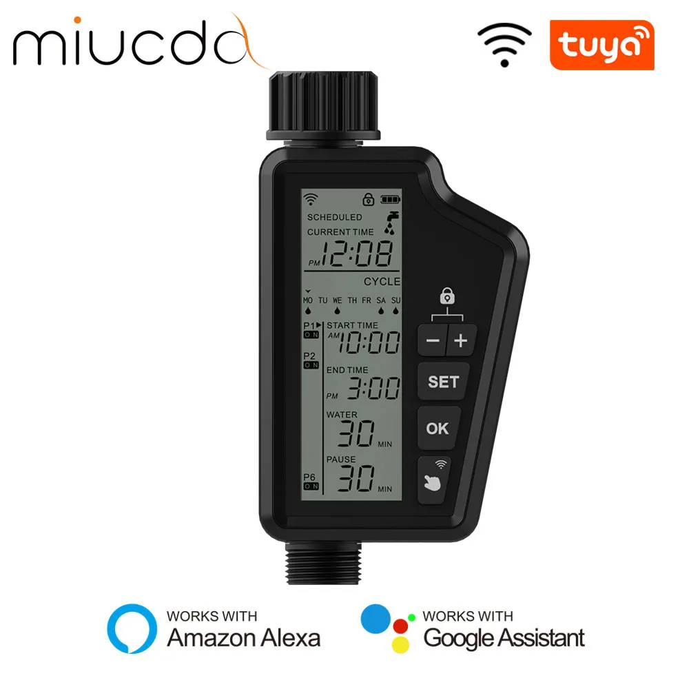 MIUCDA Tuya WiFi Smart Watering Timer Outdoor Garden Lawn Automatic Irrigation APP Remote Control Works With Alexa Google home