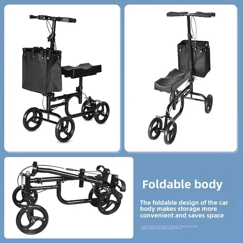 Elderly Four-wheeled Walker, Ankle Injury Walker, Elderly Foldable Scooter, Adjustable Knee Crutch Cart with Wheels