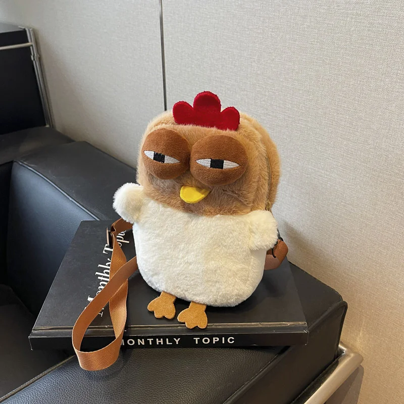 Plush Adjustable Strap Cartoon Bag Chicken Purse For Women Fluffy Hen Shoulder Bag Handbag For Travel Party▪ view 5