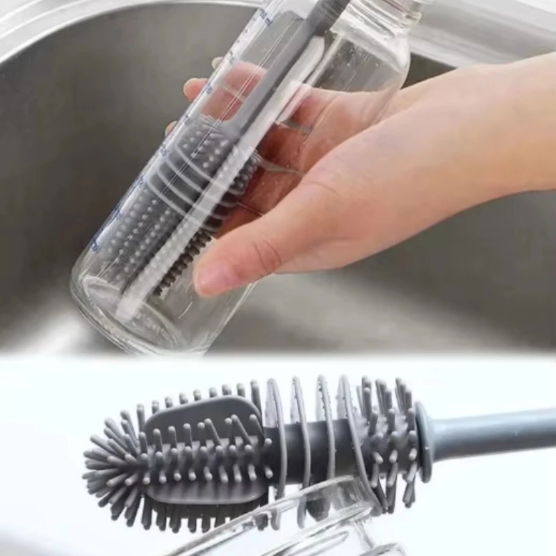 Long Handle Silicone Cup Brush Kitchen Glass Cleaner Durable Wineglass Bottle Scrubber Drinkware Cleaning Tool